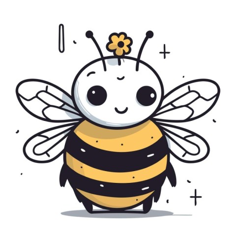 Cute bee with flower in its beak. Vector illustration.