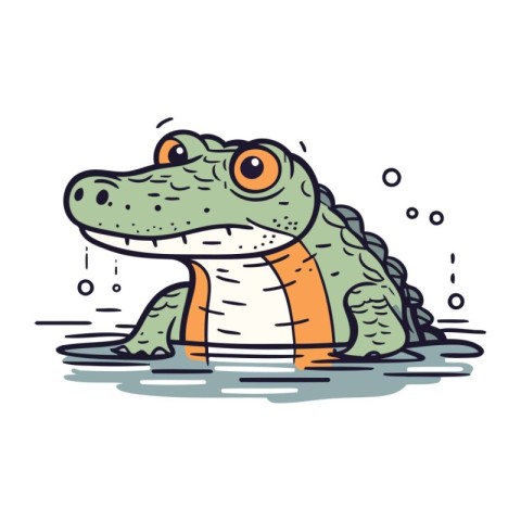 Cute crocodile in water. Vector illustration in cartoon style.