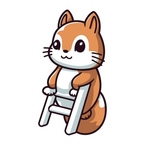 cute little squirrel sitting on a ladder cartoon vector illustra