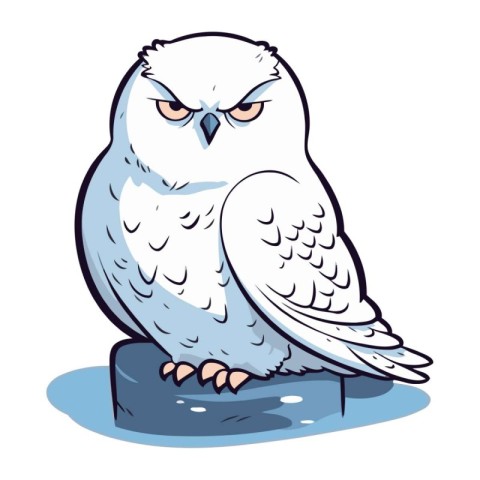 White owl sitting on a rock. Vector illustration of an owl.