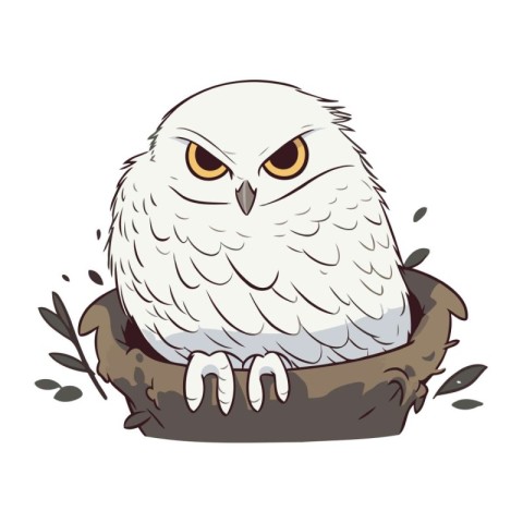 Owl sitting in the nest. Vector illustration on white background