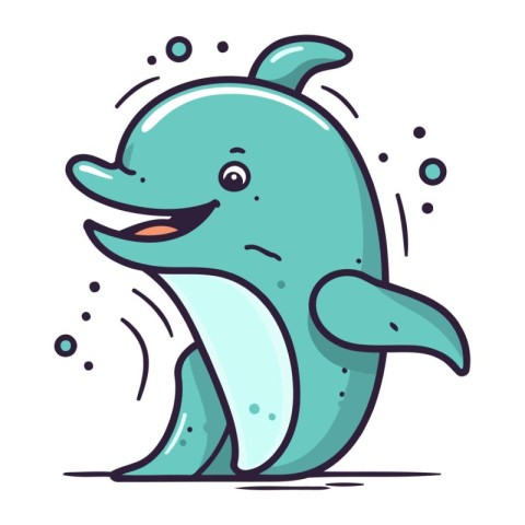 Vector illustration of cute cartoon dolphin in flat style isolat