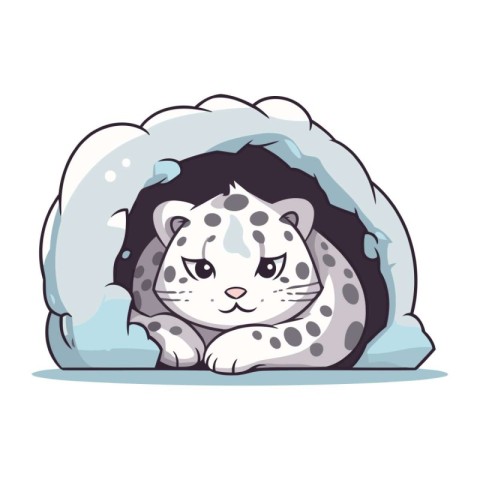 Cute leopard in a snow hole. Vector illustration on white backgr