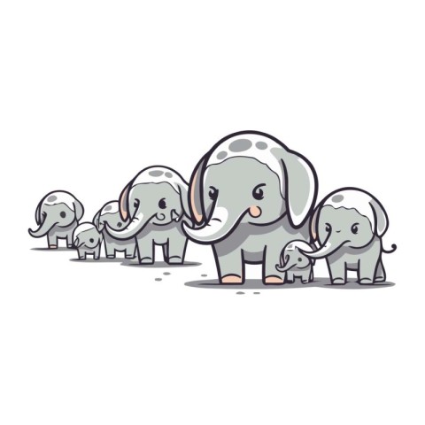 Cute cartoon elephant family. Vector illustration of a group of