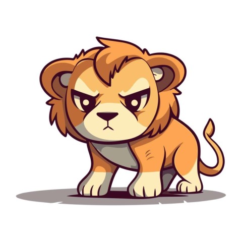 Angry lion cartoon character. Vector illustration isolated on wh