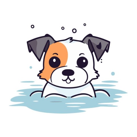 Cute dog in the water. Vector illustration. flat design.