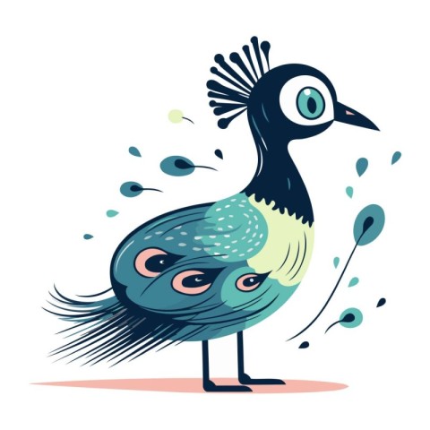 Peacock vector illustration. Cute cartoon peacock character.