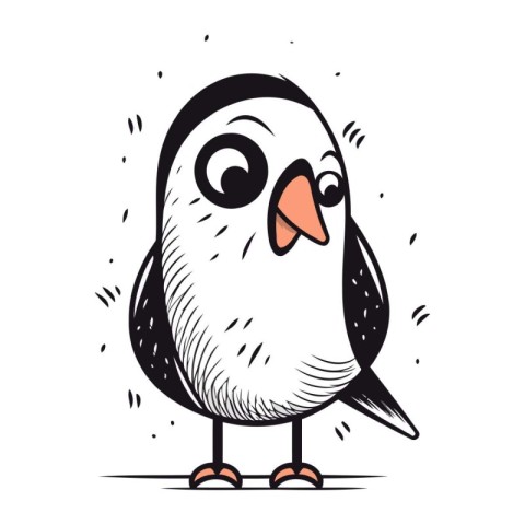 Hand drawn vector illustration of cute cartoon penguin isolated