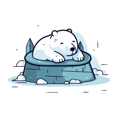 Polar bear sleeping on the ice. Cute cartoon vector illustration