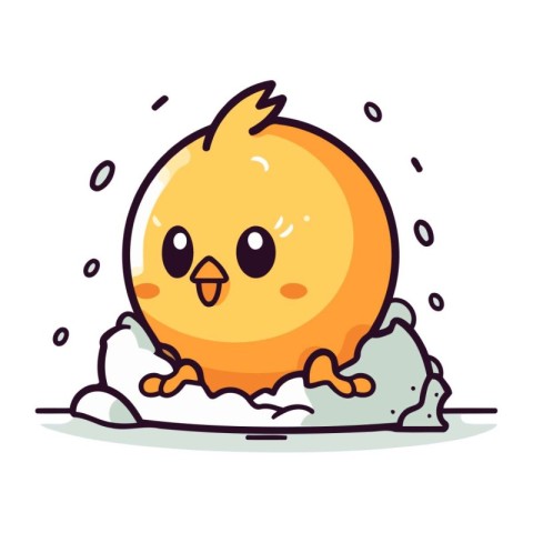 Cute little yellow chicken peeking out of the hole. Vector illus