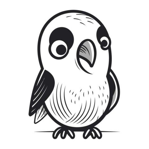 Vector illustration of a cute black and white cartoon owl isolat