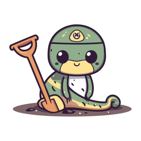 cute frog with shovel cartoon vector illustration design graphic