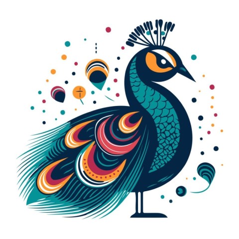 Peacock. Vector illustration. Isolated on white background.