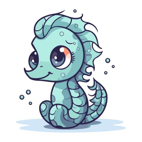 Cute cartoon little seahorse. Vector illustration isolated on wh