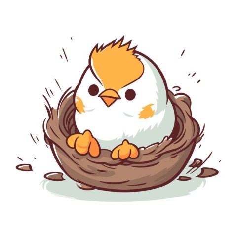 Cute little chick in the nest. Vector illustration isolated on w