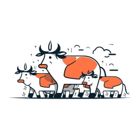 Cows. Vector illustration of farm animals. Cows grazing.