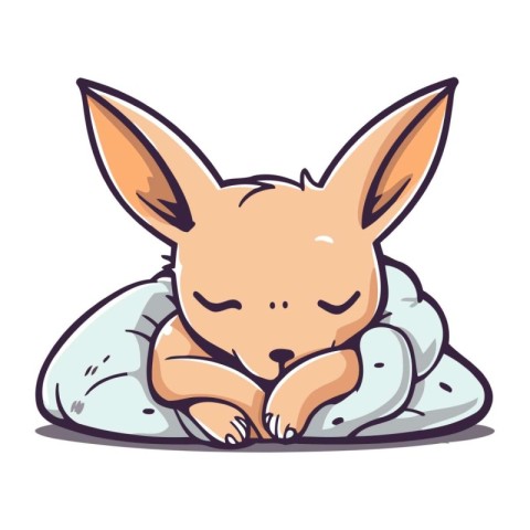 Cute little rabbit sleeping on a pillow. Vector cartoon illustra