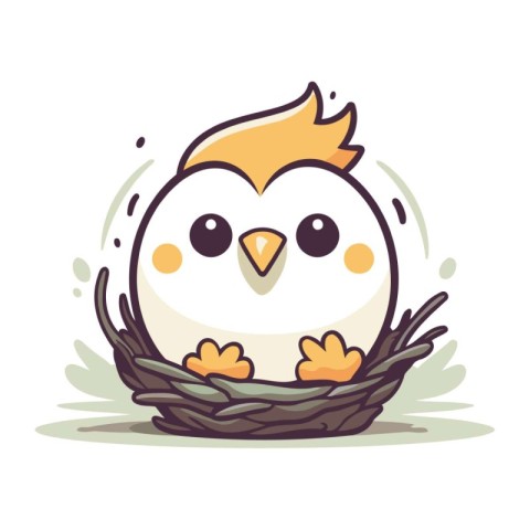 Cute chicken in the nest. Vector illustration on white backgroun