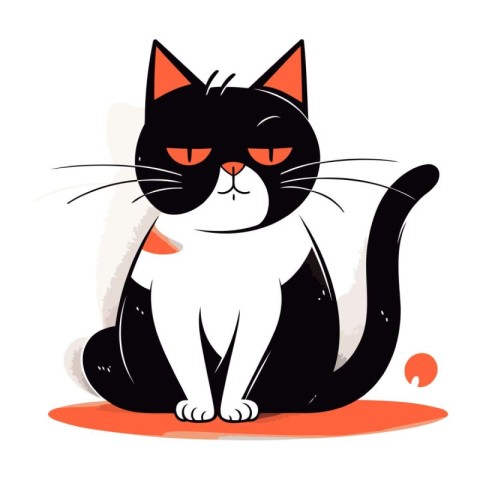 Cute cartoon black cat sitting on the floor. Vector illustration