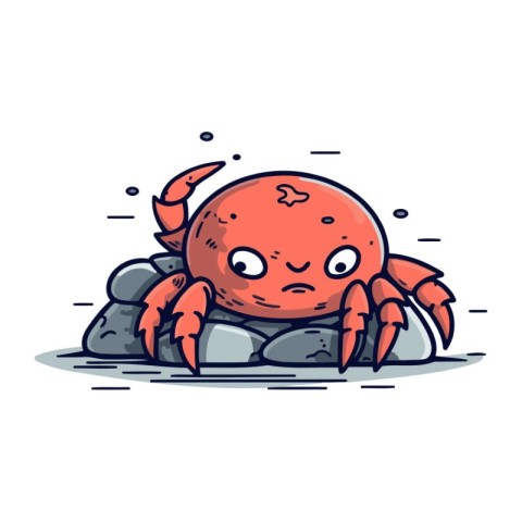 Crab on the rock. Vector illustration in doodle style.