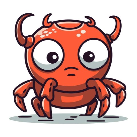 Crab character cartoon vector illustration. Cute sea animal. Fun