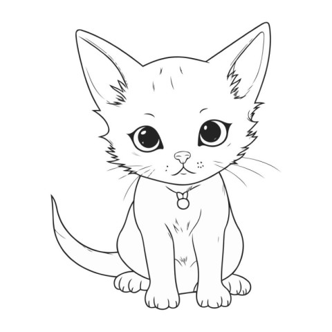 Cute little kitten. Hand drawn vector illustration isolated on w