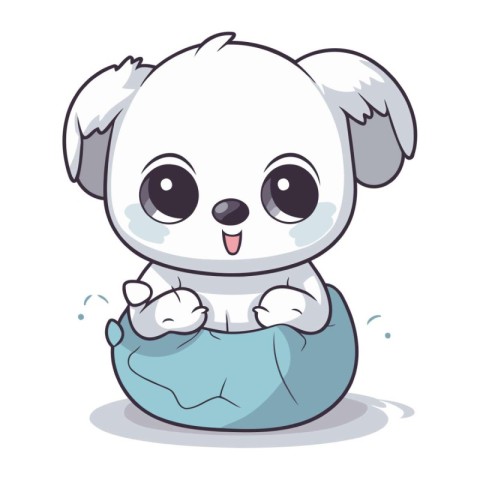 Cute cartoon koala sitting on blue egg. Vector illustration.