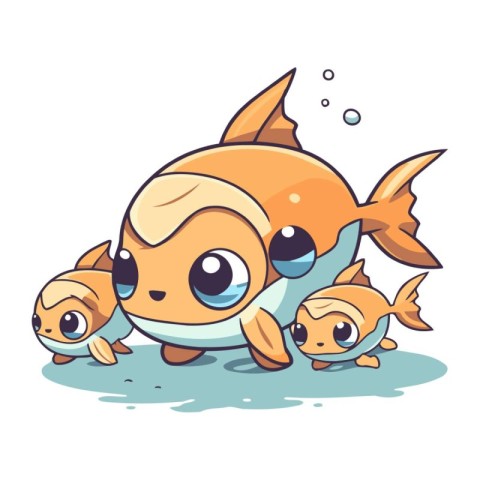 Illustration of Cute Little Fish in the Sea. Vector Illustration