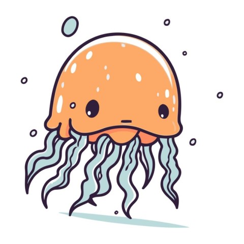 Cute cartoon jellyfish. Vector illustration isolated on white ba