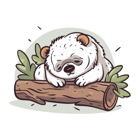 Cute cartoon polar bear sleeping on a log. Vector illustration.