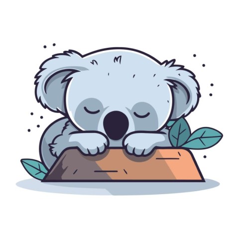 Cute koala sleeping on a piece of wood. Vector illustration.