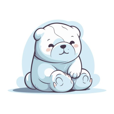 Cute cartoon white bear sitting on the floor. Vector illustratio