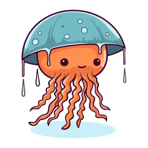 Cute cartoon jellyfish with umbrella. Vector illustration isolat