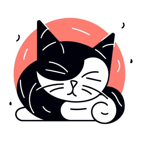 Cute cat sleeping on a pillow. Vector illustration in flat style