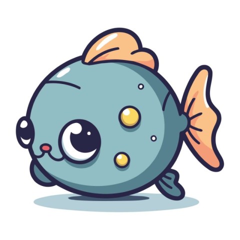 Cute cartoon fish character. Vector illustration isolated on whi