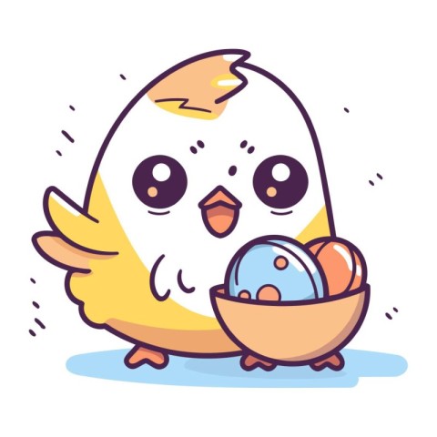 Cute chick with egg. Vector illustration in a flat style.