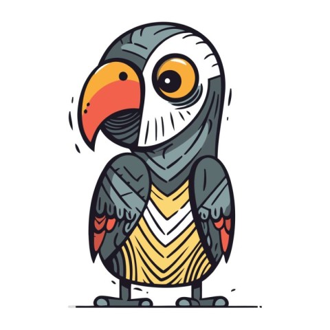 Cute parrot. Hand drawn vector illustration in cartoon style.