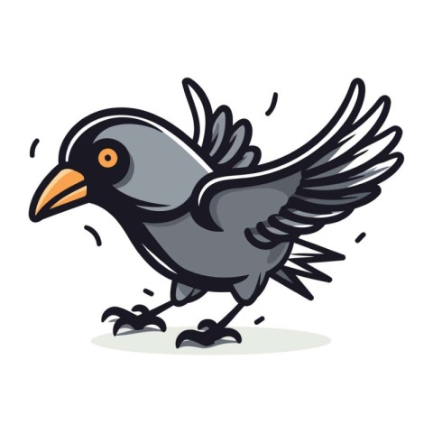 Crow flying on a white background. Vector illustration in cartoo