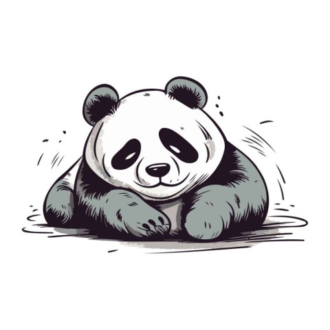 Panda bear sleeping in the water. Hand drawn vector illustration