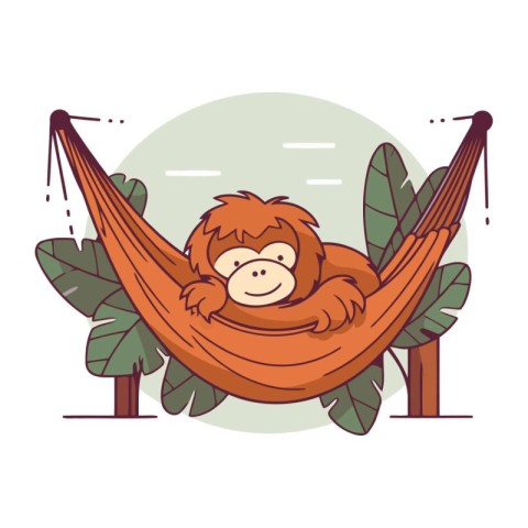 Cute cartoon monkey sitting in a hammock. Vector illustration.