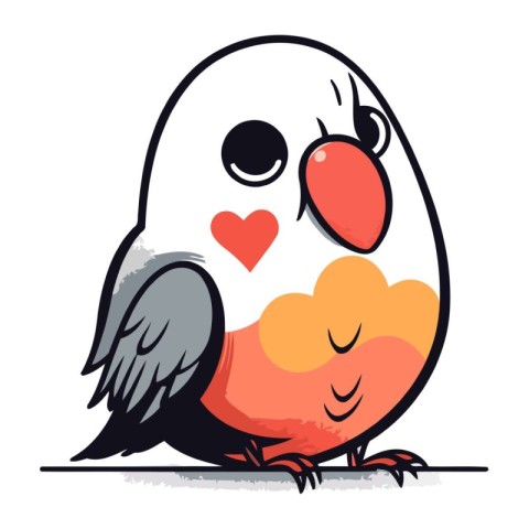 Cute cartoon parrot with heart on its head. Vector illustration.