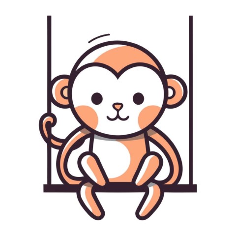 Cute monkey sitting on the bars. Vector illustration in cartoon