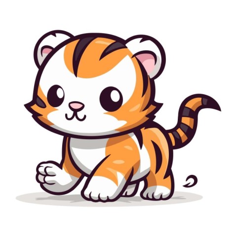 Cute little tiger. Vector illustration. Isolated on white backgr