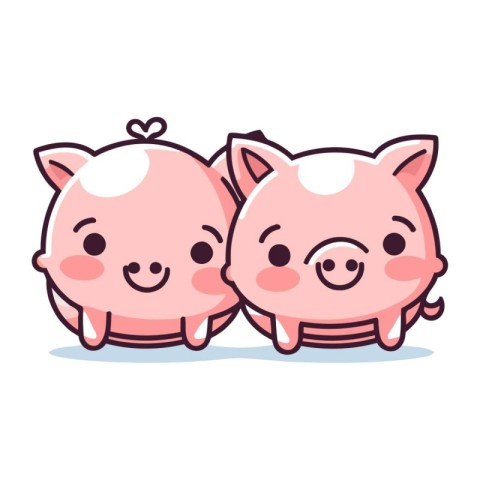 Cute piggy couple. Vector illustration isolated on white backgro