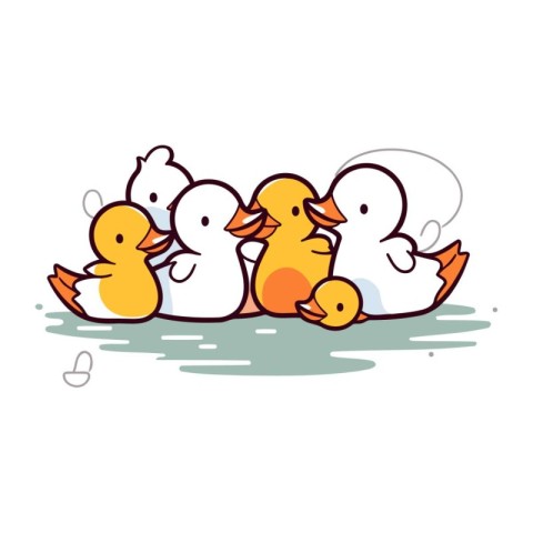 Cute duck family. Vector illustration of a group of ducks.