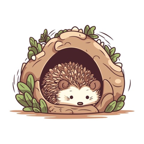 Cute hedgehog in a cave. Vector illustration for your design