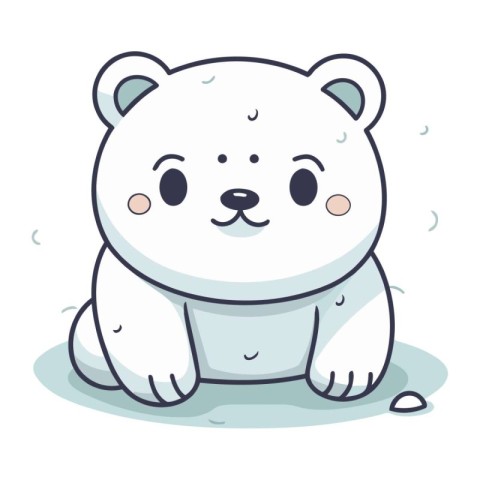 Cute polar bear sitting on the ground. Vector cartoon illustrati