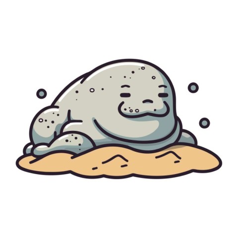 Cute seal on the sand. Vector illustration in cartoon style.
