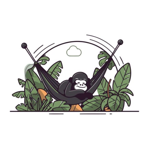 Monkey in a hammock in the jungle. Vector illustration.