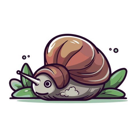 Cartoon snail on the green grass. Vector illustration of a carto